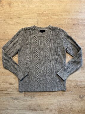 Vintage J. Crew Gray Cable Knit Crewneck Sweater with Shoulder Buttons